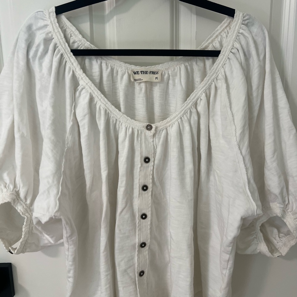 We The Free White Flutter Sleeve Blouse